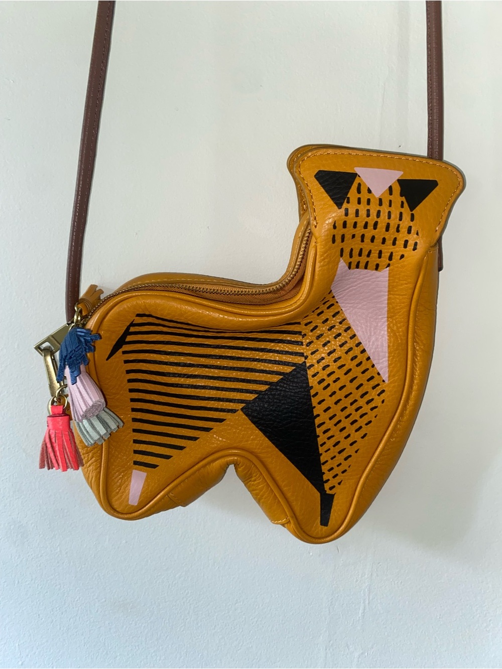 Vintage Fossil Leather Purse Llama Yellow Unique Crossbody Purse